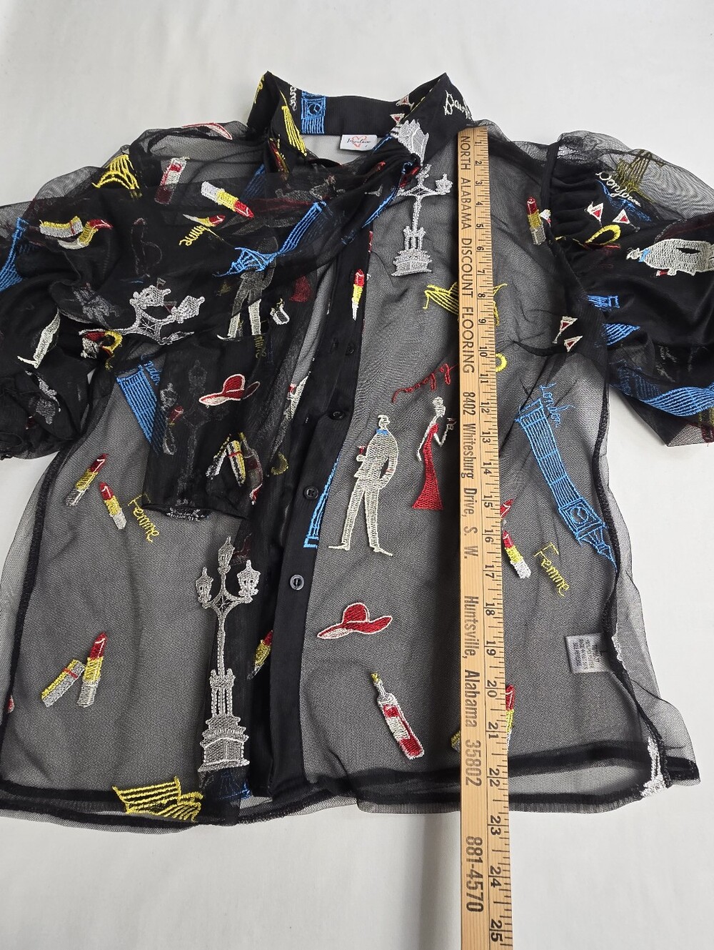 Vintage Impulsive Bon Jour Paris Sheer Blouse Top Size Large - Picture 6 of 7